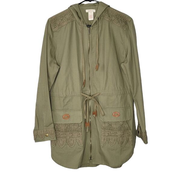 Sundance Green Crochet Lace Hooded Zip Up Anorak Jacket Women's Small - Picture 1 of 10